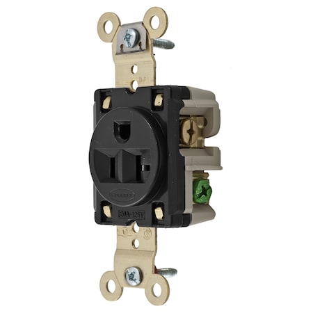 Hubbell Wiring Device-Kellems Straight Blade Receptacle, 5-20R, 20 A, 125V AC, 2 Pole, 3 Wire, Flush Mount, Grounded HBL5361BK